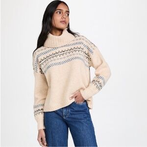 Madewell Cream Blue Somervell Fair Isle Turtleneck Sweater S